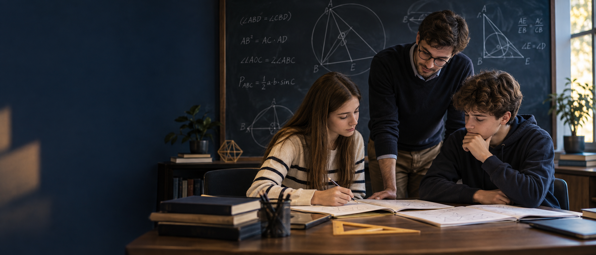Učenici sa mentorom rešavaju geometrijski problem